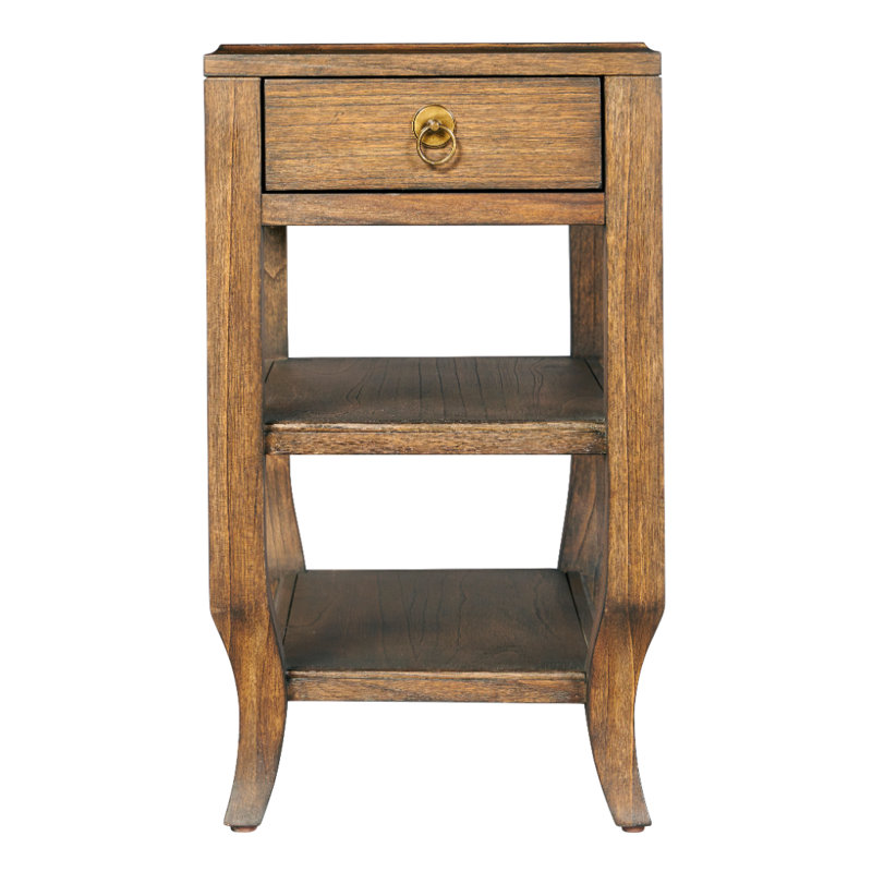 Table de bout Chairside avec tiroir et tablettes en finition Java