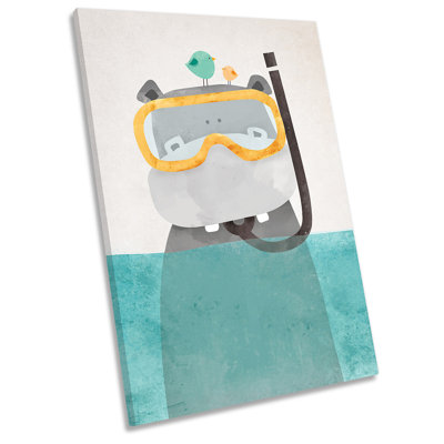 X7831 Hippo Snorkel Bathroom - Wrapped Canvas Painting
