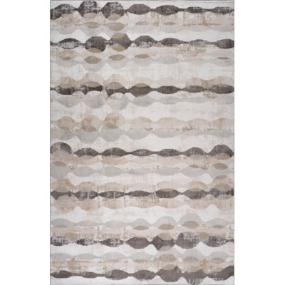 5' X 8' Beige and Brown Abstract Distressed Area Rug