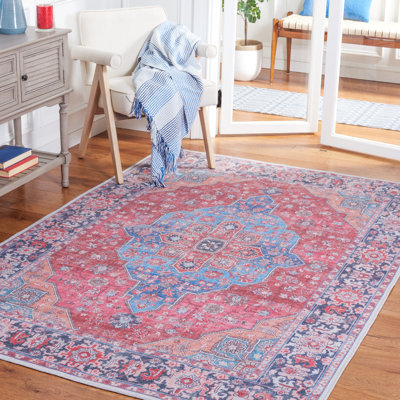 Kingsford Oriental Cotton Blue/Rust Area Rug