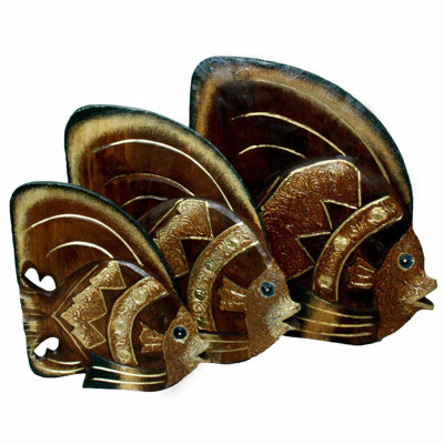 Ensemble 3 pièces de poissons-papillons en bois gigognes Siu
