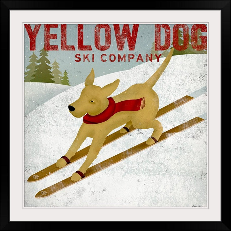 « yellow dog ski » par ryan fowler, affiche rétro, H 24 po x l 24 po x P 1 po, Cadre noir