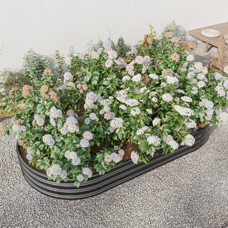 Oval Large Metal Raised Planter Bed for Plants, Black