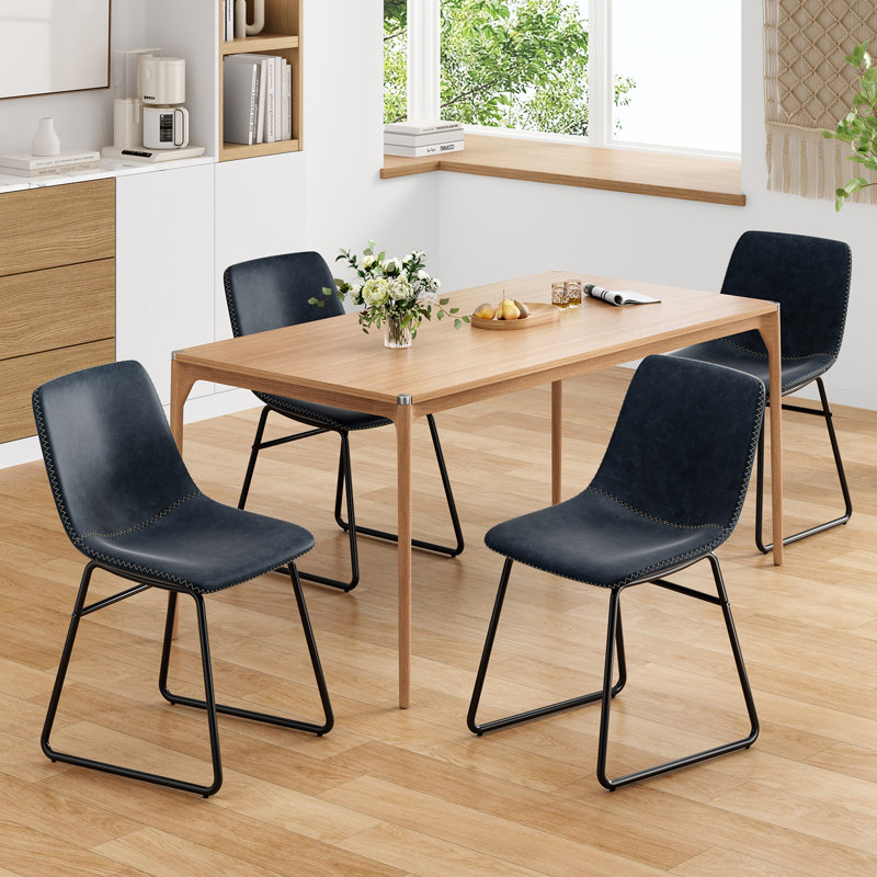 Chaise rembourrée en similicuir Ipke, Bleu très foncé