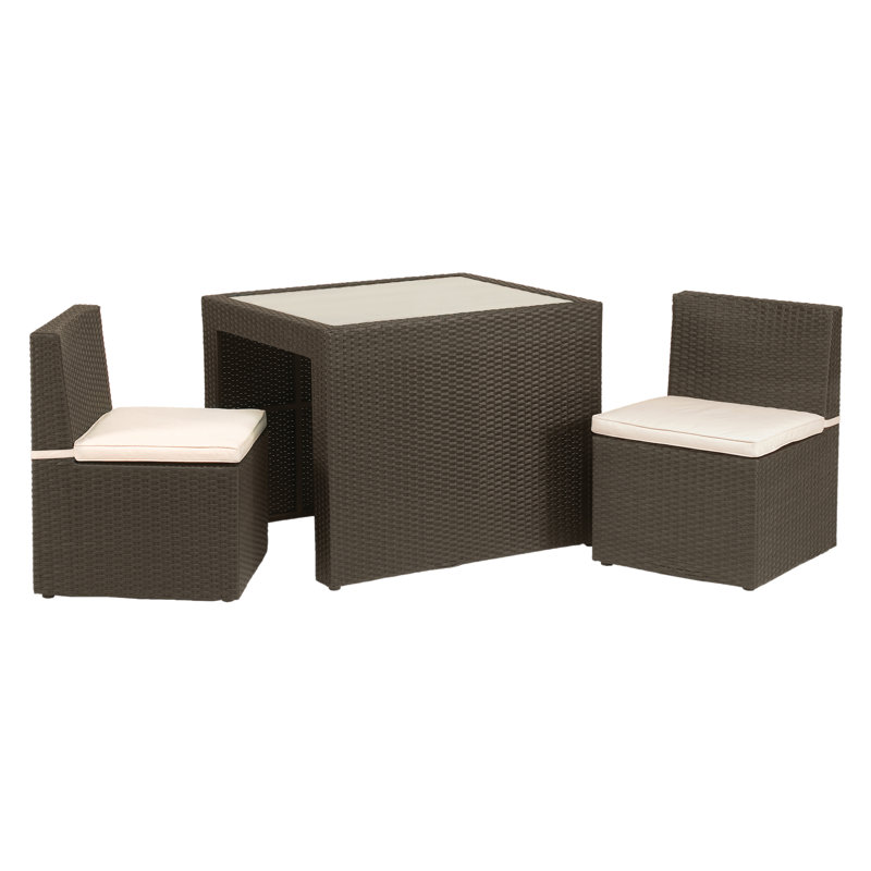Cannes 2 - Person Wicker Patio Dining Set with Rectangular Table , Cushions Included, Mocha Brown