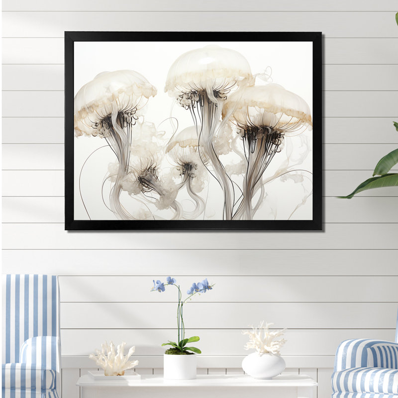 Minimalisme blanc méduse rêve II sur toile, Cadre simple noir, H 30 po x l 40 po x P 1,5 po
