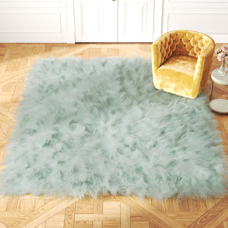 Diller Teal Faux Fur Machine Washable Shag Fluffy Area Rug