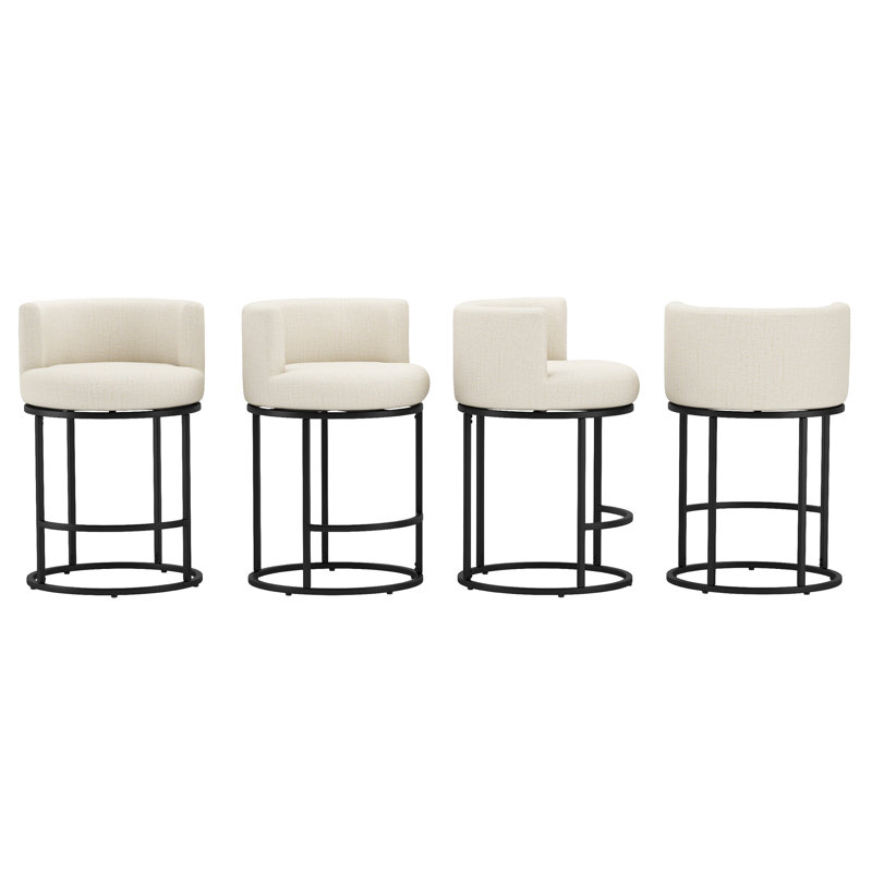 26"Sculptural Swivel Modern Counter Stool With Cylindrical Metal Frame, Linen