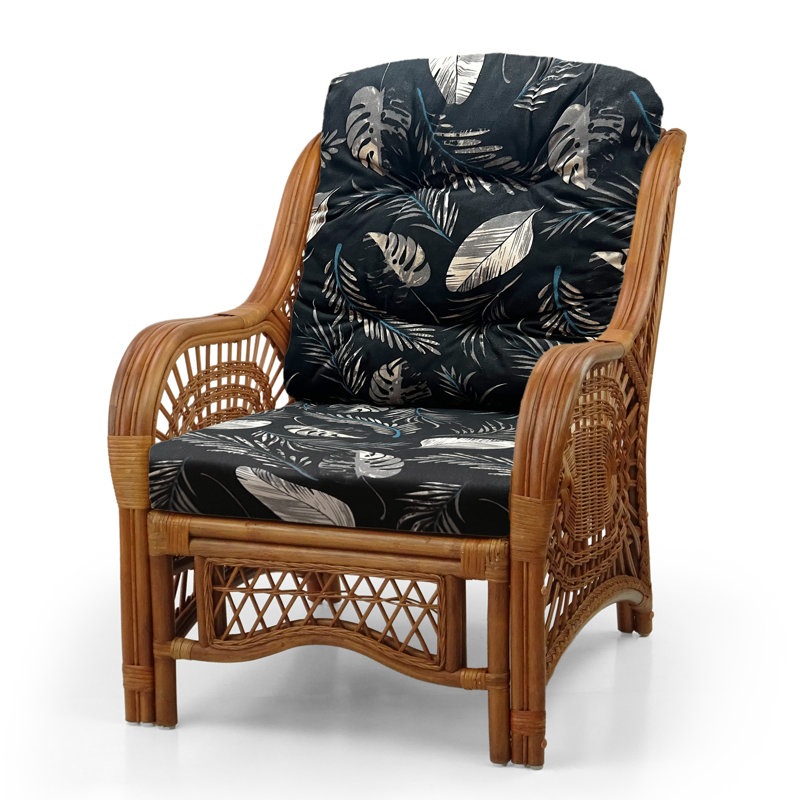 Fauteuil d'appoint Malibu Lounge Living, Noir / motif de feuilles