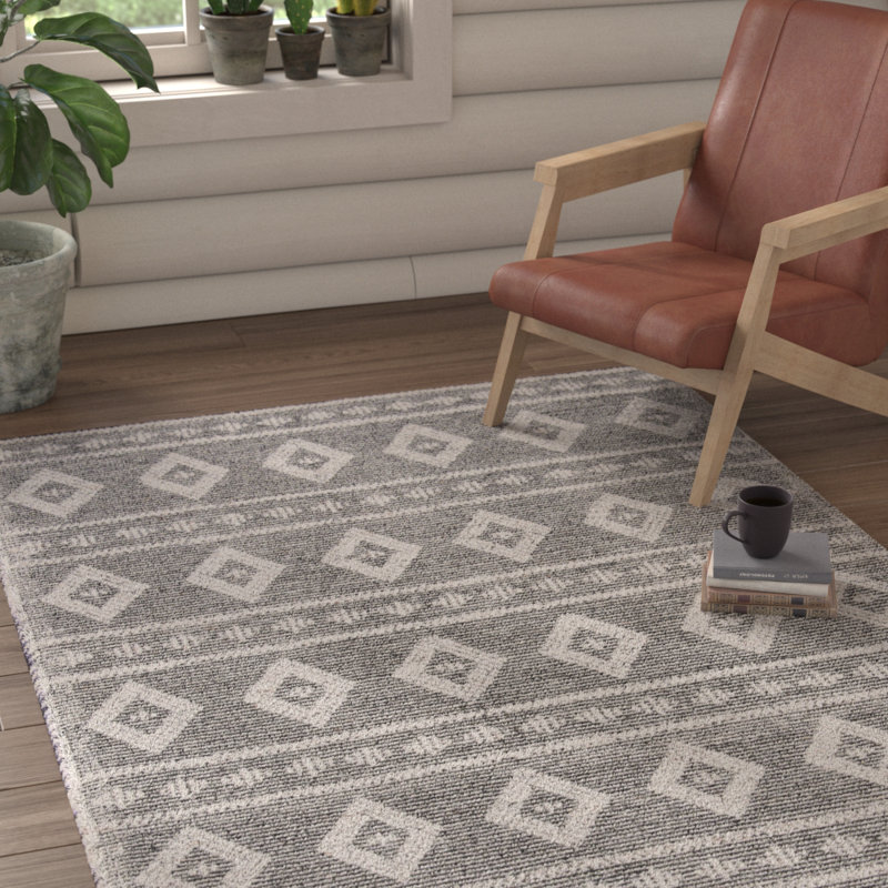Jacques Hand Woven Viscose/Wool Geometric Rug in Gray, Rectangle 8' x 10'