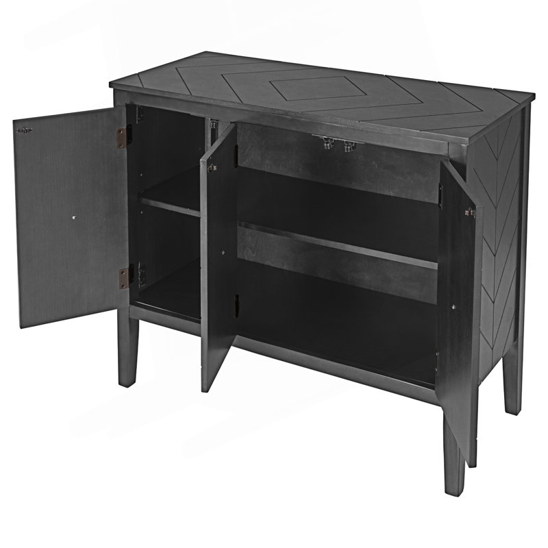 Storage Sideboard With 3 Retro Metal Handles And Adjustable Shelf, Gray