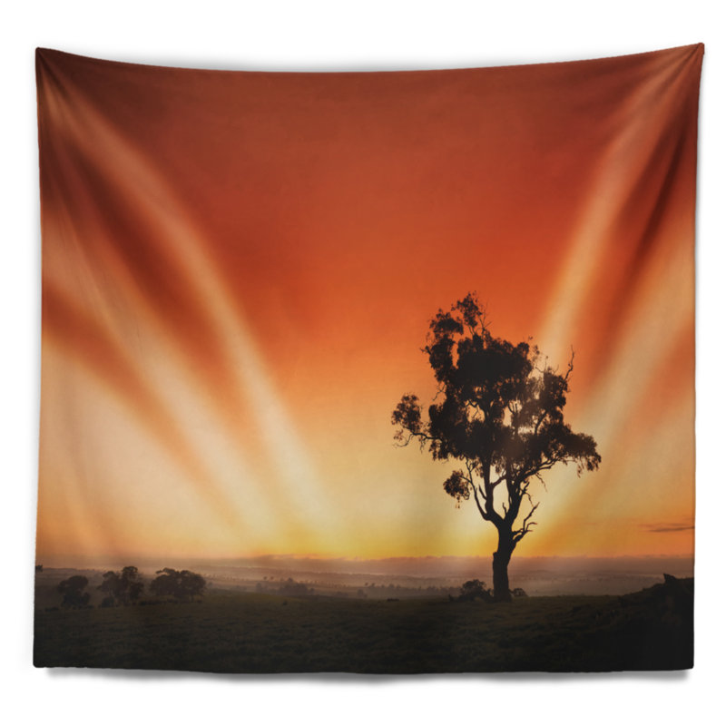 Paysage paysage lever du soleil avec tapisserie arbre solitaire, H 32 po x l 39 po