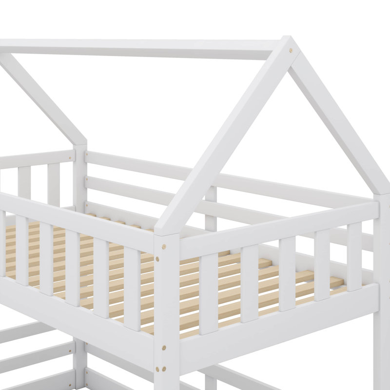 Lit superposé simple au-dessus de simple avec clôture et porte, Blanc