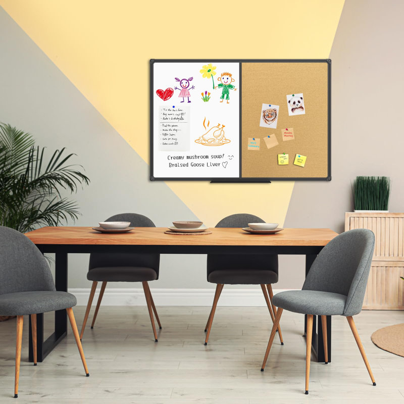 Combinaison de tableau blanc et tableau blanc, tableau blanc magnétique 36 x 24, tableau mural noir en aluminium pour bureau et école avec 10 punaises