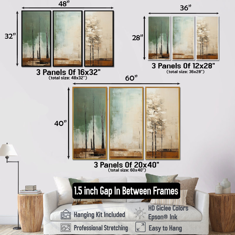 «Green Beige Wild Essence Collage II - Tachism», art mural, H 40 po x l 60 po x P 1 po, Cadre argenté flottant