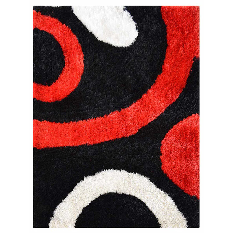 TAPIS EN POLYESTER DE POLYESTER CONÇU À LA MAIN - couleur noir rouge | Design contemporain | Tapis de salon