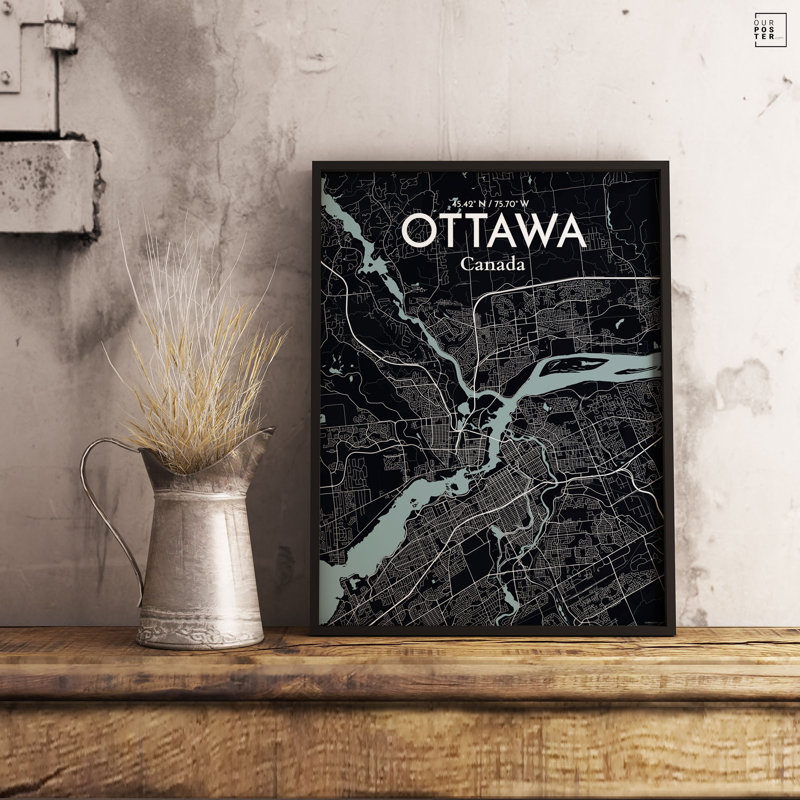 « ottawa city map », reproduction d’impression sur affiche en minuit, H 20 po x l 16 po