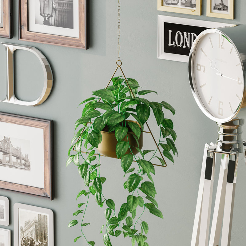 Élégant pot décoratif en métal, finition dorée, 13,8 x 15,7 x 6,7 pouces | Fabrication 100% métal, poids de 1,3 lb | Comprend un appareil de suspension, capacité maximale de 11 lb | Parfait pour la décoration intérieure et la présentation de plantes