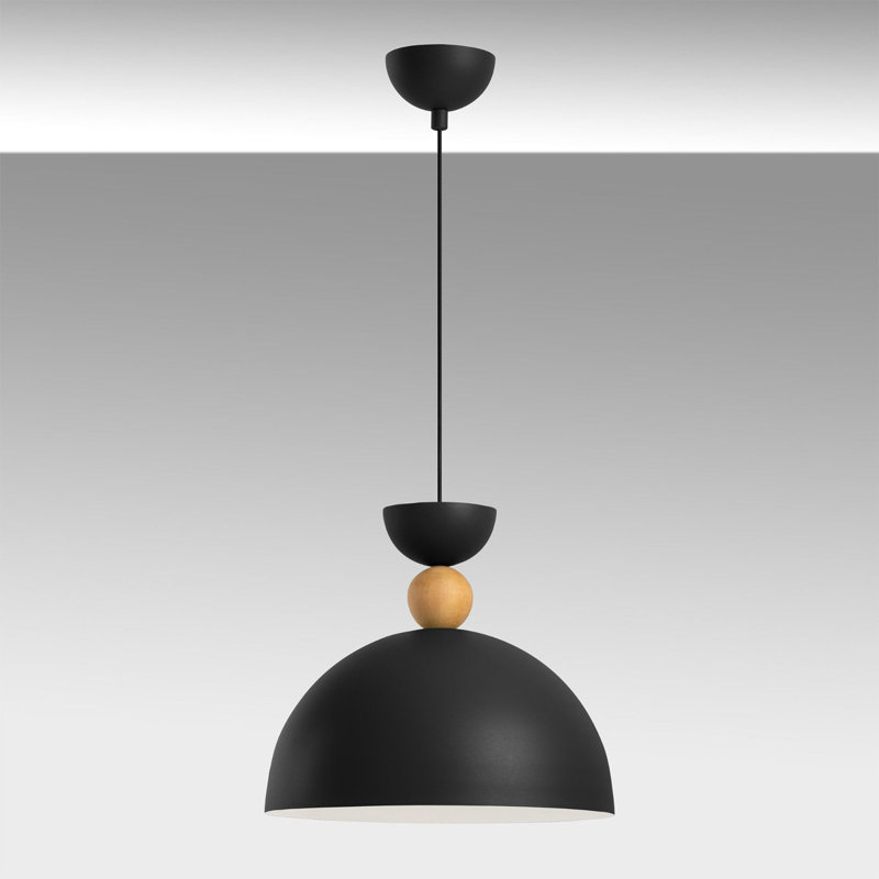 Elegant Adjustable Chandelier, Black & Oak Finish, 11.8 x 5.9 inches | Metal Body, Height: 12.2 to 43.7 inches | 1 x E27 Socket (Max 40W) | Stylish Lighting Solution for Dining Room, Living Room & Entryways - Bulb Not Included