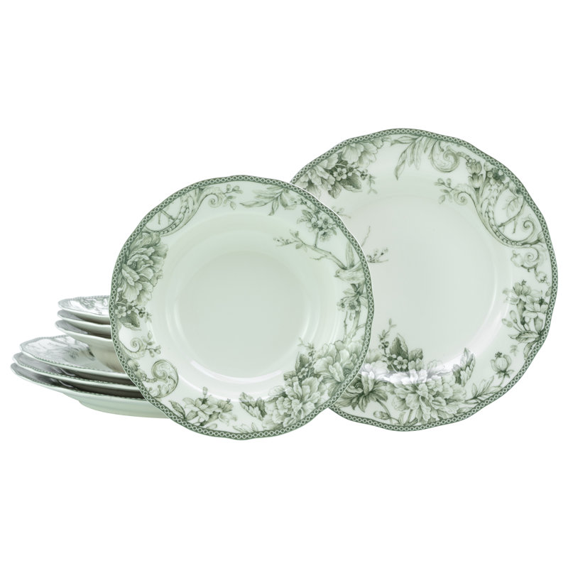 Adelaide Porcelain China Dinnerware Set Piece, White/Green