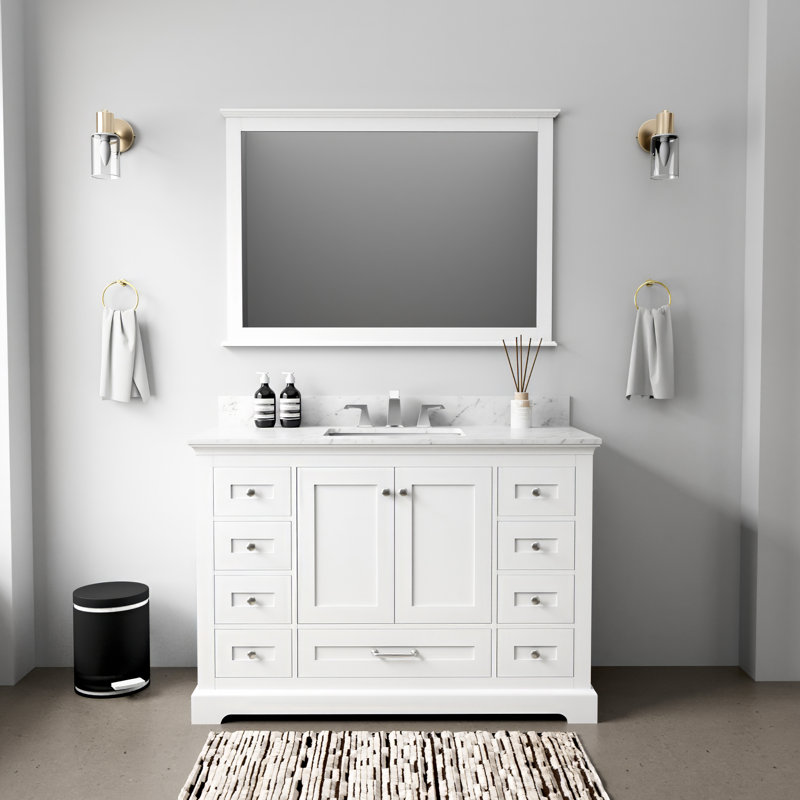 Dukes 48" White Marble Top Vanity with Mirror and Faucet