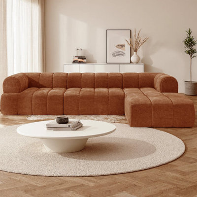 122" Modern L-Shaped Sectional Sofa with Chaise Lounge, High-Density Fully Compressed Sponge, No Assembly Required, Right Hand Facing, 2-Piece Set with Skin-Friendly Polyester Fabric