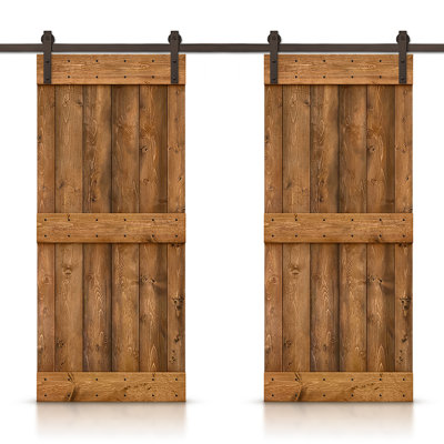 Porte de grange en bois massif lambrissé et métal