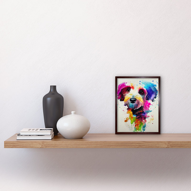 Ink Splatter Cockapoo Dog Watercolour - Print, Brown Framed Paper, 25.9cm H x 20.6cm W x 1.5cm D