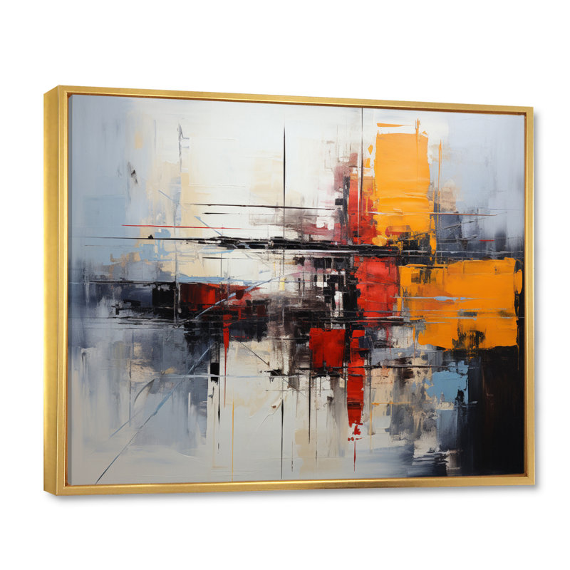 Art asiatique, expression abstraite II - impression, H 24 po x l 32 po x P 1 po, Cadre flottant doré