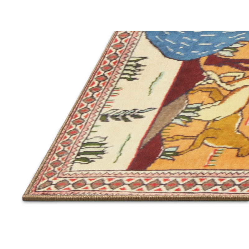 Tapis bleu / beige / rouge, Rectangle 5 pi x 7 pi