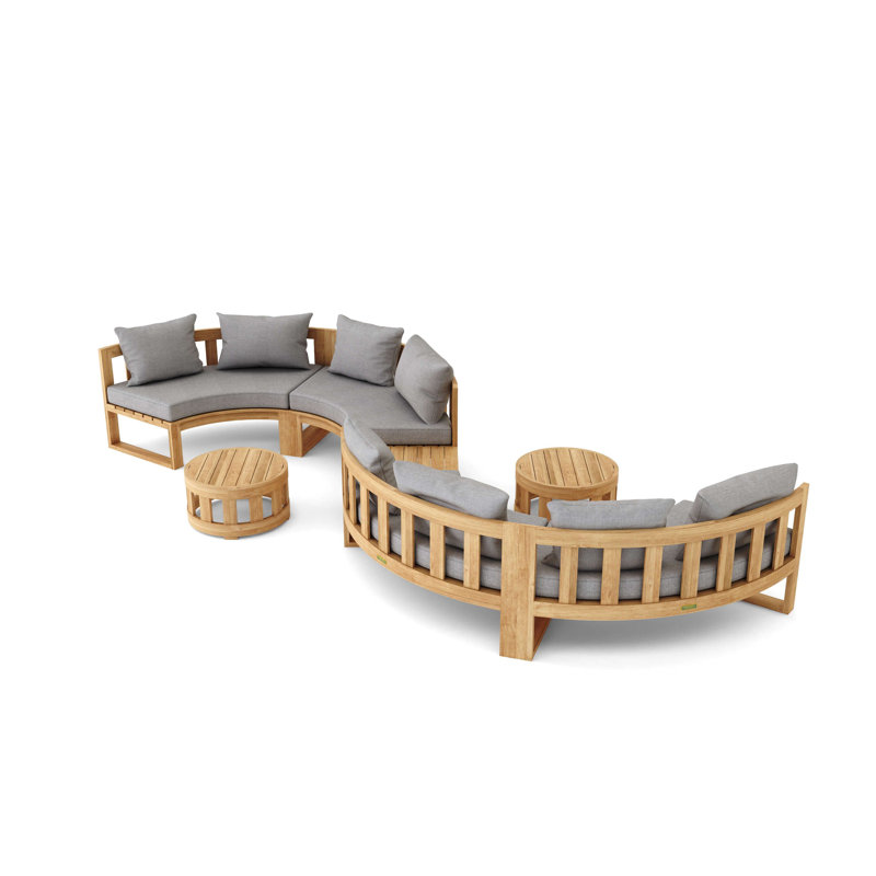 Ensemble de conversation modulaire circulaire en teck Sunbrella avec coussins 7 pièces, Ardoise Cast