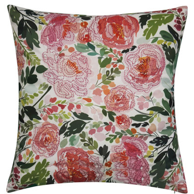 Edie@Home Embroidered Outdoor Reversible Throw Pillow