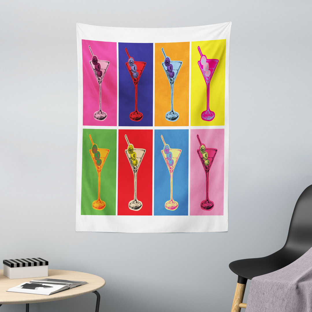 Wandteppich, Buntes Martini-Glas, Multicolor