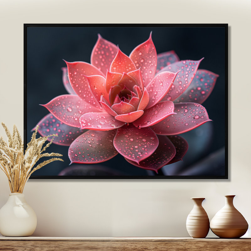 Beauté botanique succulente monochrome I - Art mural succulent, Toile avec cadre flottant noir, H 34 po x l 44 po x P 1,5 po