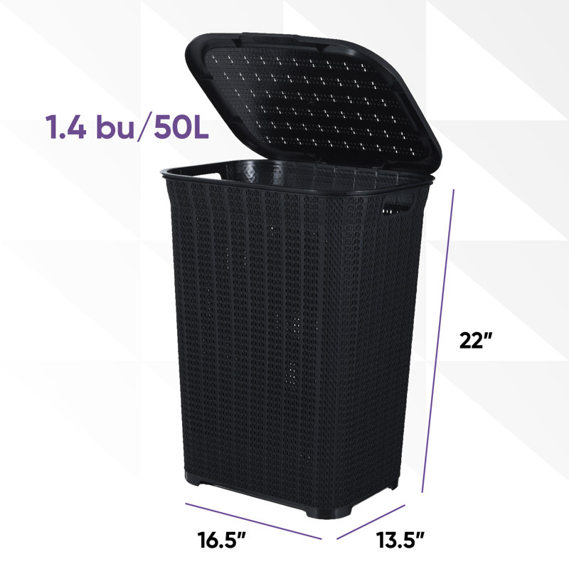 Wicker Laundry Hamper, Black, 22" H x 16.5" W x 13.5" D