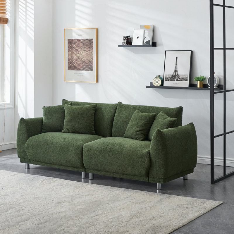 Canapé 86,6 pouces à 3 places avec quatre coussins décoratifs, Vert