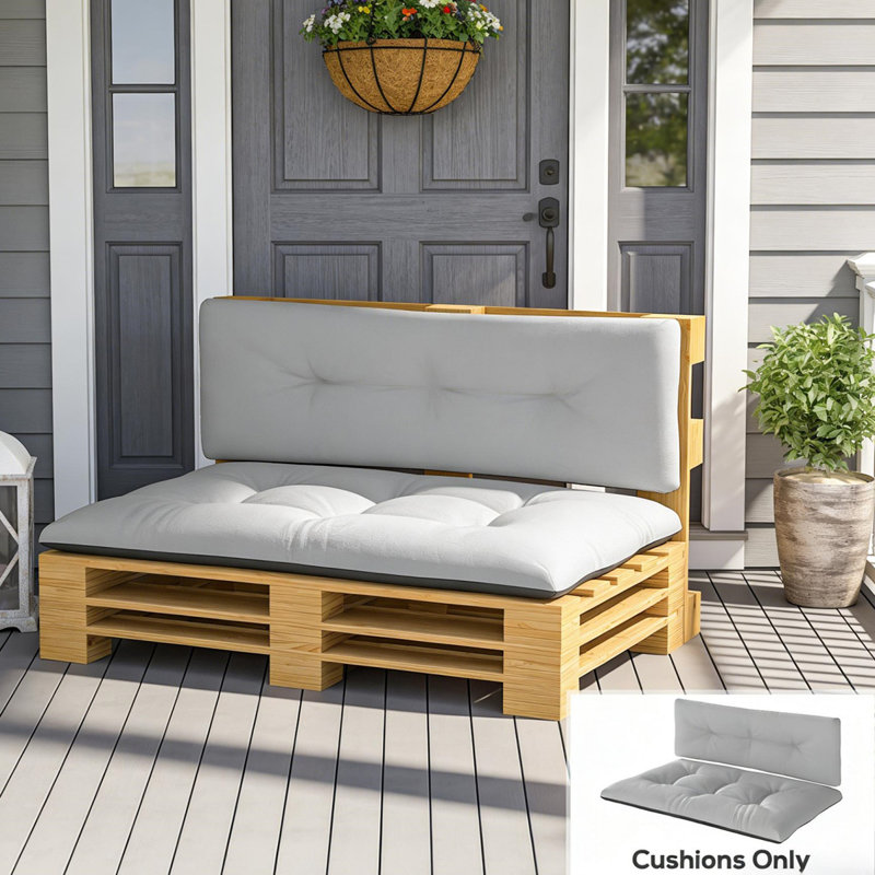 Outdoor Bench Cushions Set 47"x30", Set of 2 Splash-resistant Patio Seat and Back Cushions, 4 Inch Thick Fade Proof with Tufted Design Furniture Replacement Cushions for Garden(Light Gray&Dark Gray)