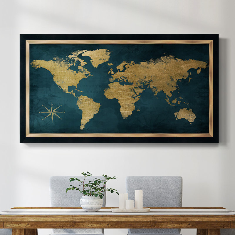 Bleu marine carte or - reproduction d'un cadre photo sur toile, H 21 po x l 37 po x P 2,5 po