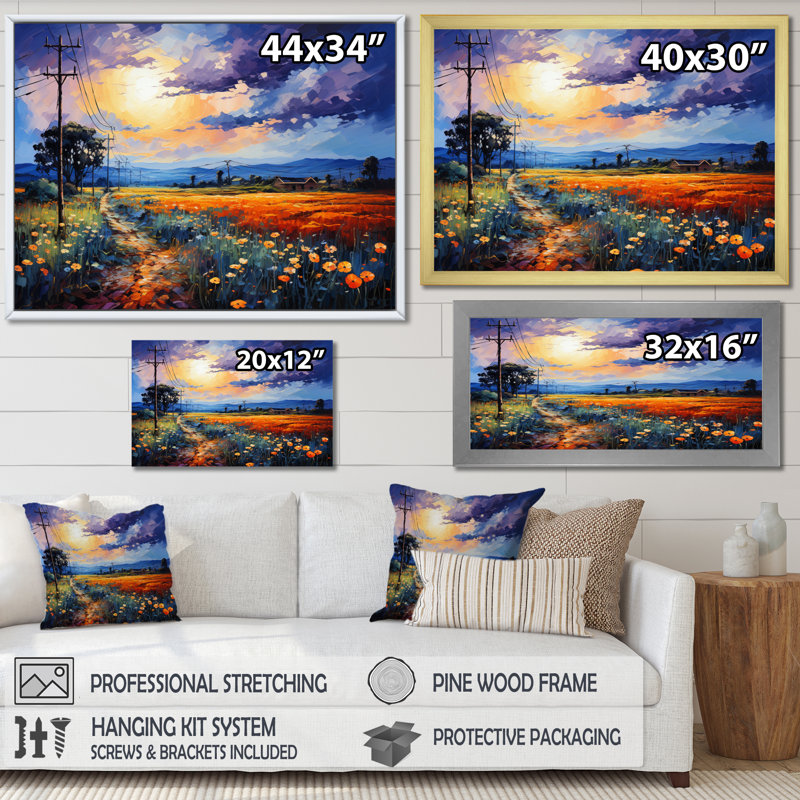 «Power Lines Electric Reverie VII», art mural sur toile, H 16 po x l 32 po x P 1 po, Cadre simple noir