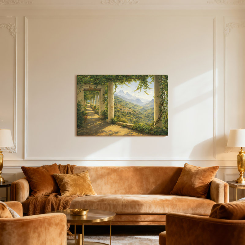 Scénario et paysages urbains Colonnade Path Vineyard Mountain View Landscape Garden Scene, H 16 po x l 24 po