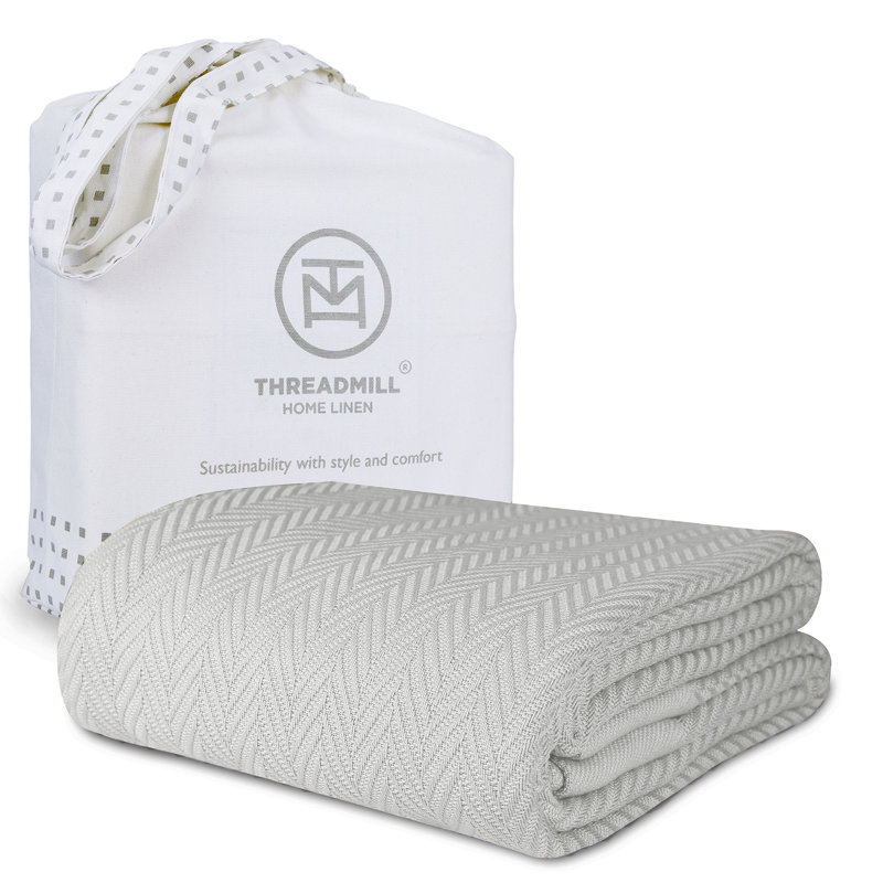 Couverture 100% coton à chevrons Threadmill, Tusk White, Twin (68" x 92")