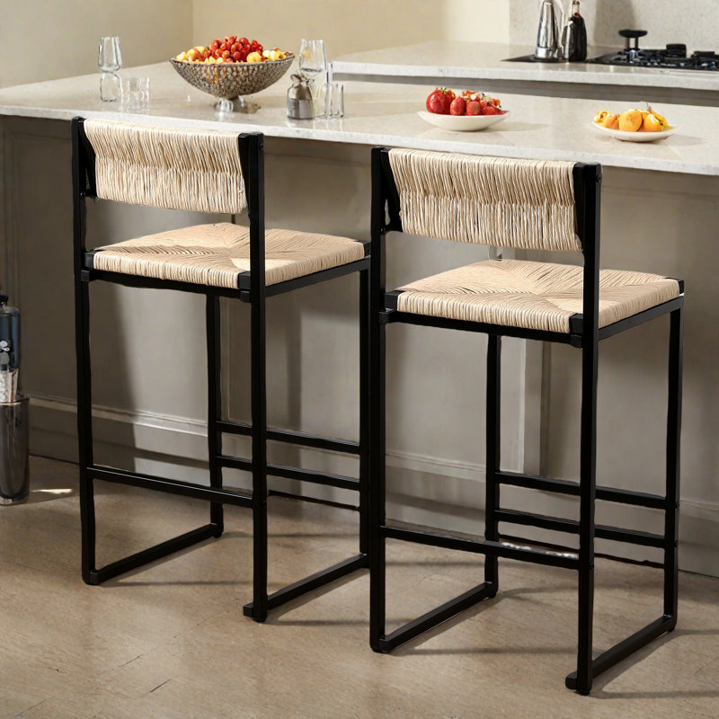 Ensemble de 2 tabourets de bar avec cadre en métal, Blanc crémeux