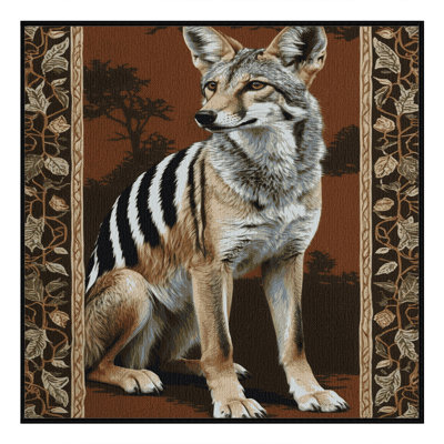 Washable Side striped Jackal Wildlife Area Rug