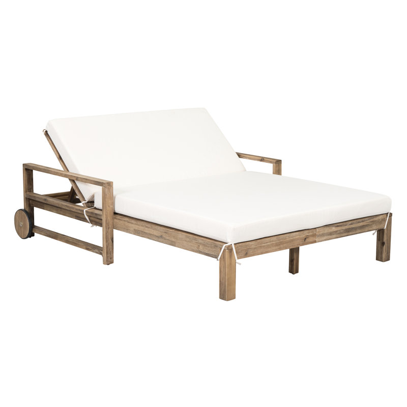Lit de bronzage d'extérieur beige - en bois, avec et coussins Lit de jour en bois pour les jardins aux taches de soleil