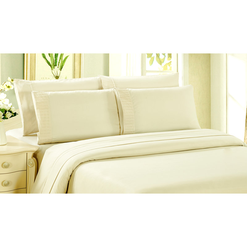 Ensemble de housse de couette en rayonne de bambou 2 pièces Marina, Housse de couette simple + 1 taie décorative stan, Ivoire