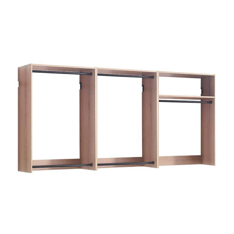 Vedz Wall Mount Closet Set, 1 Shelf 5 Hanging Rods, Melamine, Black/Oak Brown