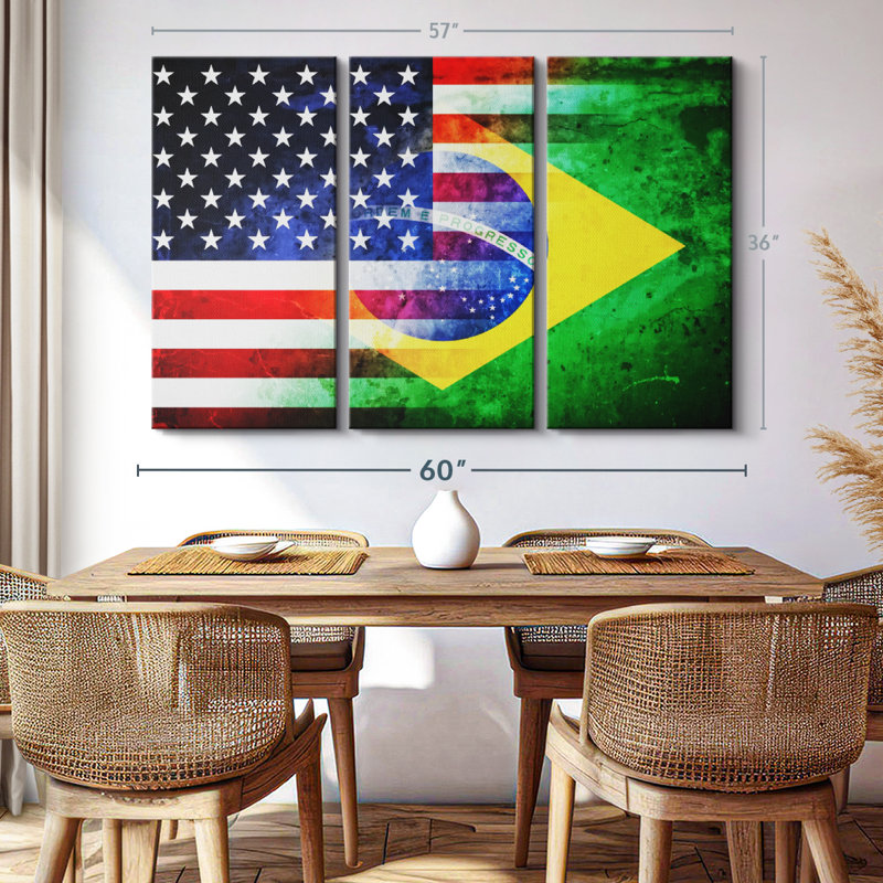 "USA Brésil" sur toile, H 36 po x l 57 po