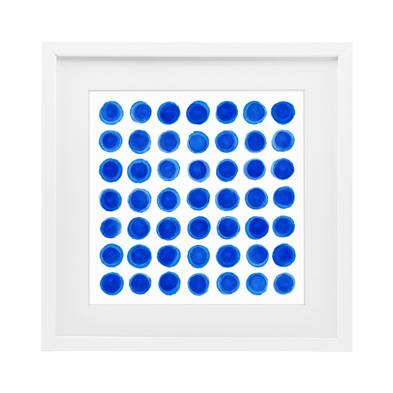 Motif à pois bleus, reproduction sous verre encadrée, design par Martina Pavlova, H 13 po x l 13 po