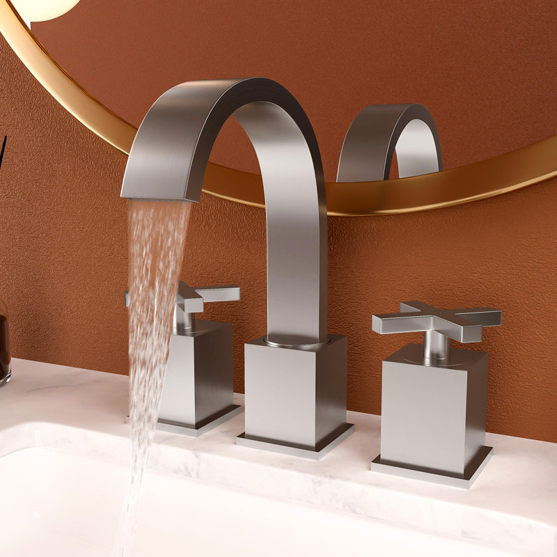 2 Handle Widespread Bathroom Faucet 3 Hole, With Pop Up Drain And 2 Water Supply Lines