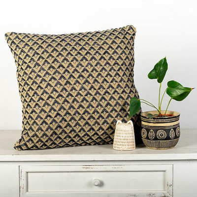  Housse de coussin géométrique carrée noire / jaune